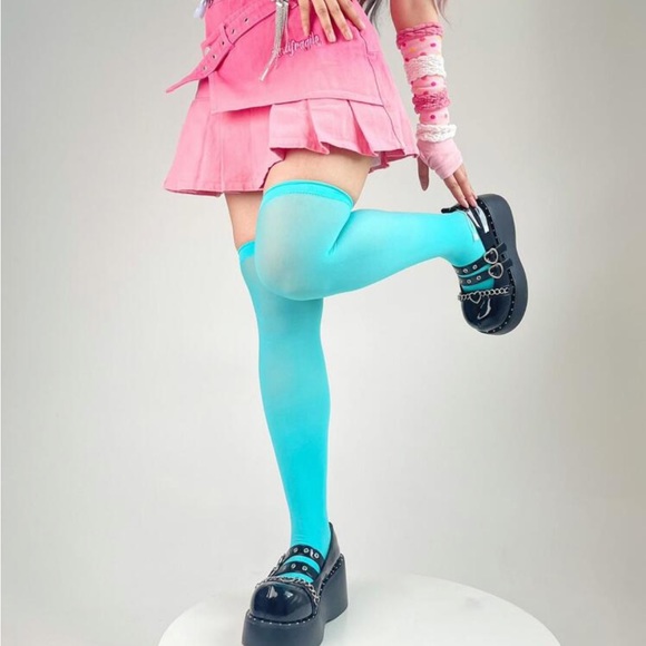 Aqua blue thigh high hosiery socks nwt - Picture 1 of 3